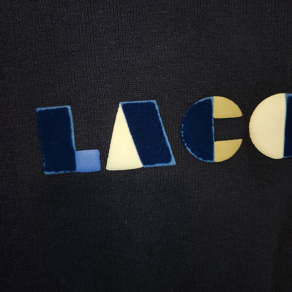 Lacoste Knit Blue Crew Neck with "LACOSTE" Graphic in Velvet - Picture 3 of 5